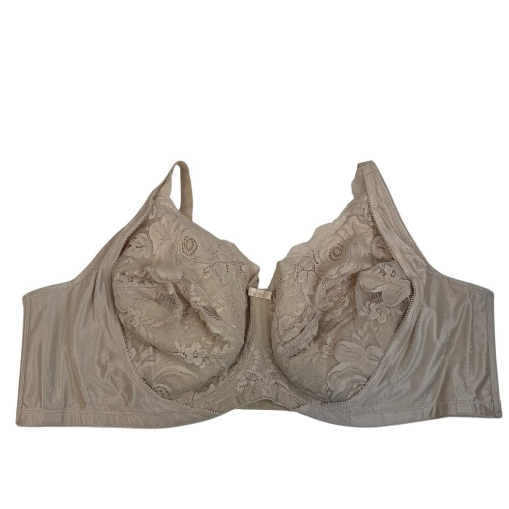 Comfort Choice Plus 52DD Bra Wireless Embroidered Lace Full Coverage 1669 Nude‎